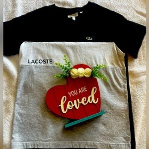 Boys Lacoste black and white shirt . Cotton . Size 12 .